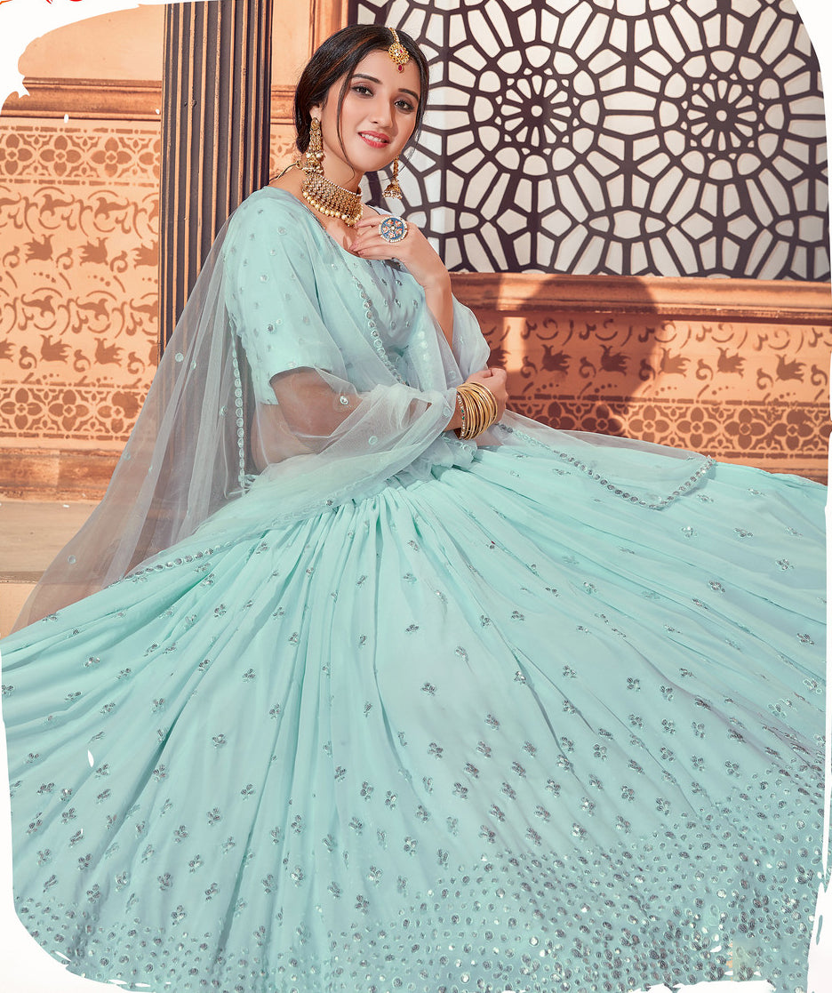 Indian Partywear Lehenga Choli in Sky Blue