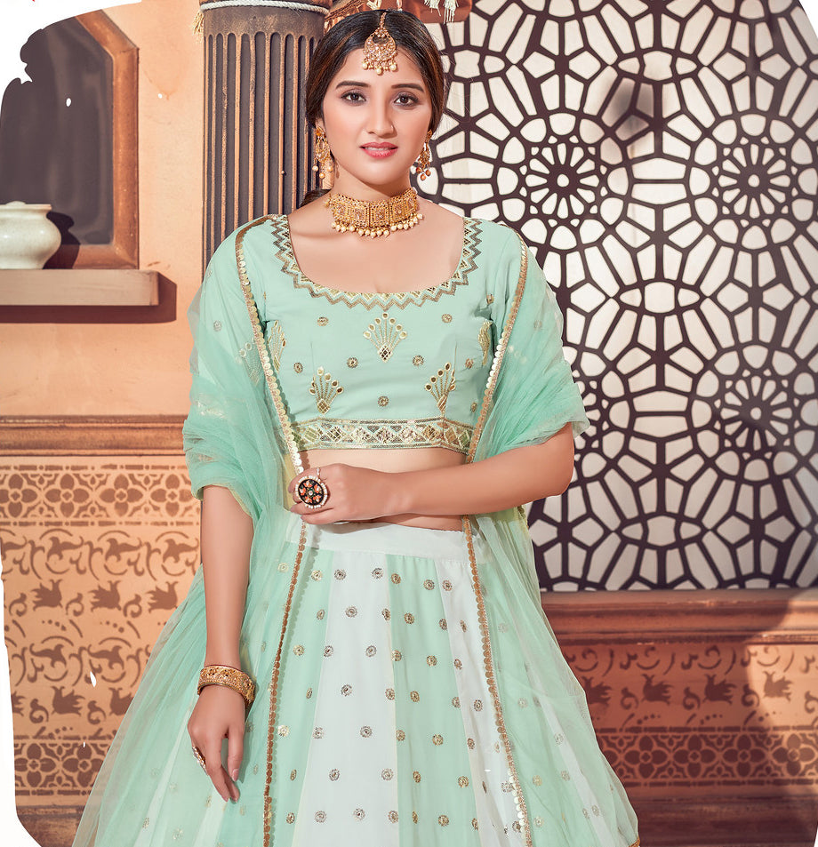 Light Green Georgette Indian Partywear Lehenga Choli