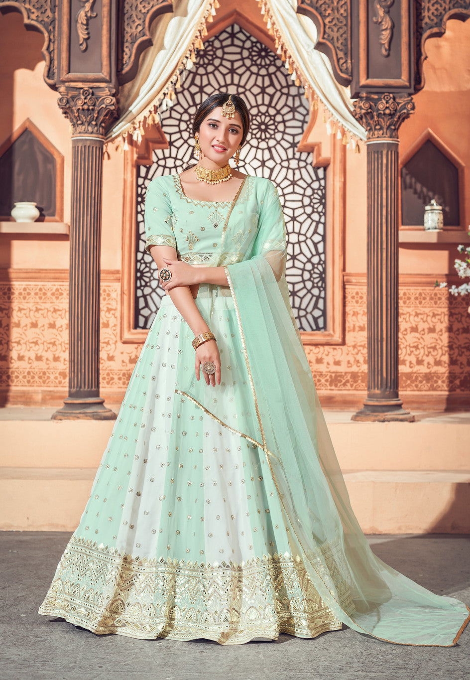 Light Green Georgette Indian Partywear Lehenga Choli