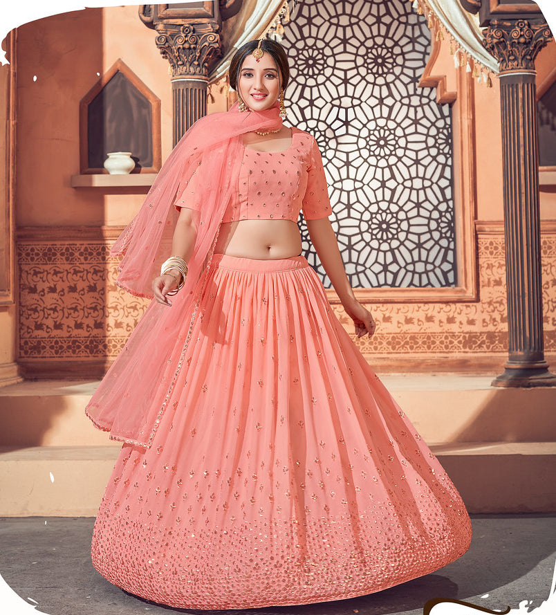 Indian Partywear Lehnga Choli in Dark Peach