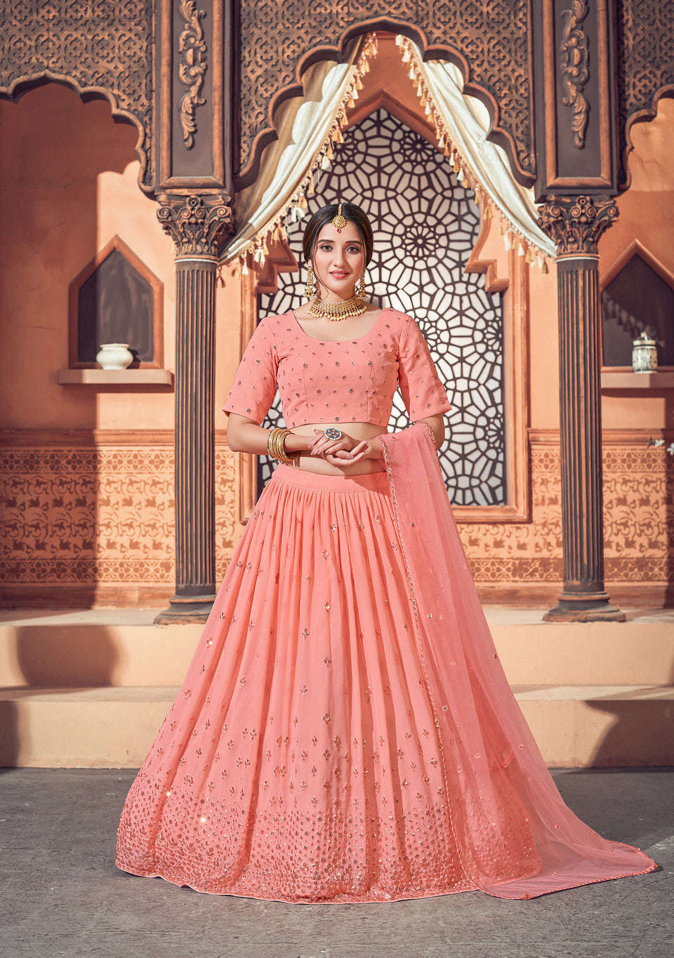 Indian Partywear Lehnga Choli in Dark Peach