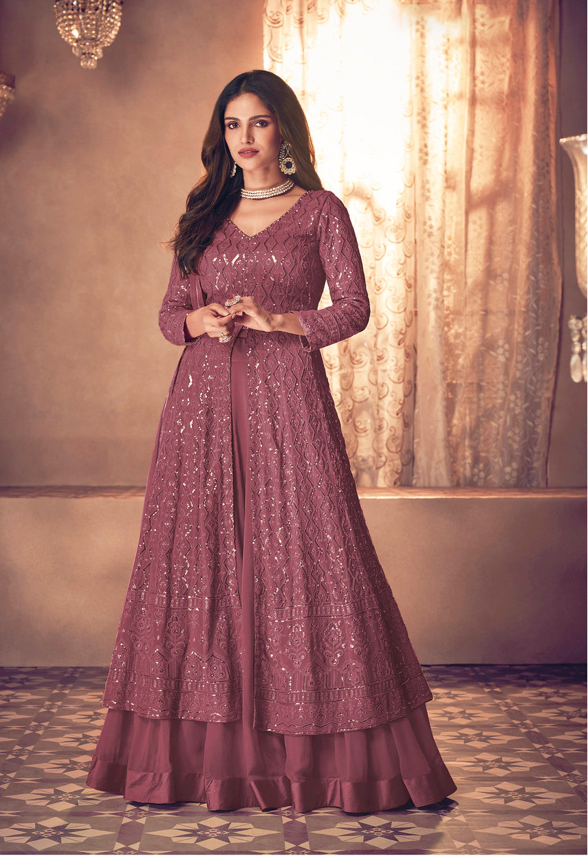 Indian Anarkali in Dusty Pink