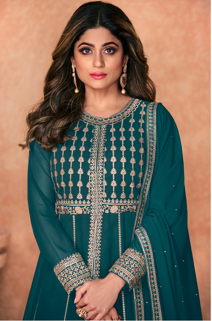 Stunning Sky Blue Stitched Anarkali Suit