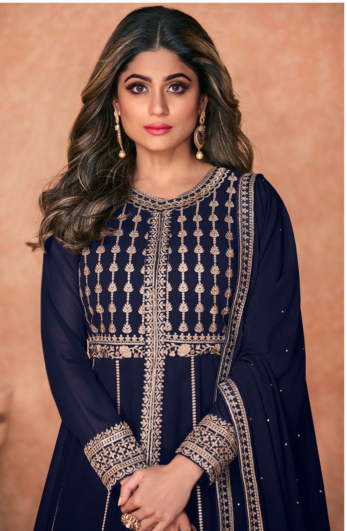 Stylish Jade Blue Stitched Anarkali Suit