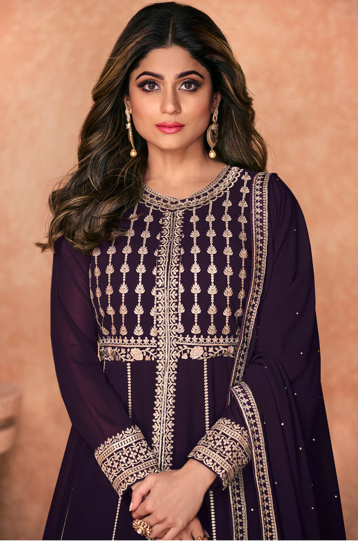 stunning new  Stitched Purple Anarkali Suit