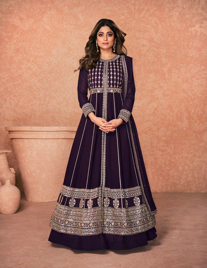 stunning new  Stitched Purple Anarkali Suit