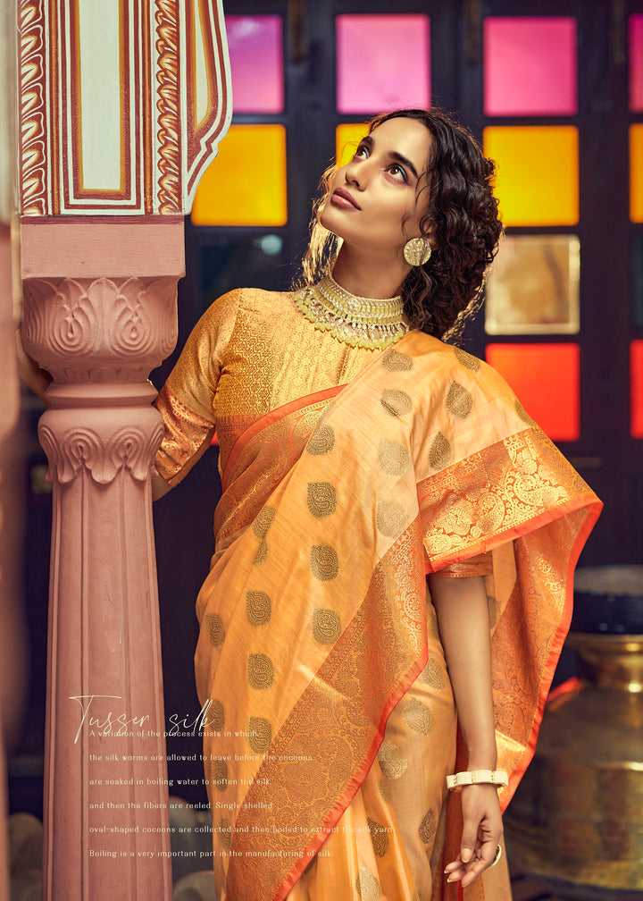 Radiant Saffron Orange Soft Tussar Saree