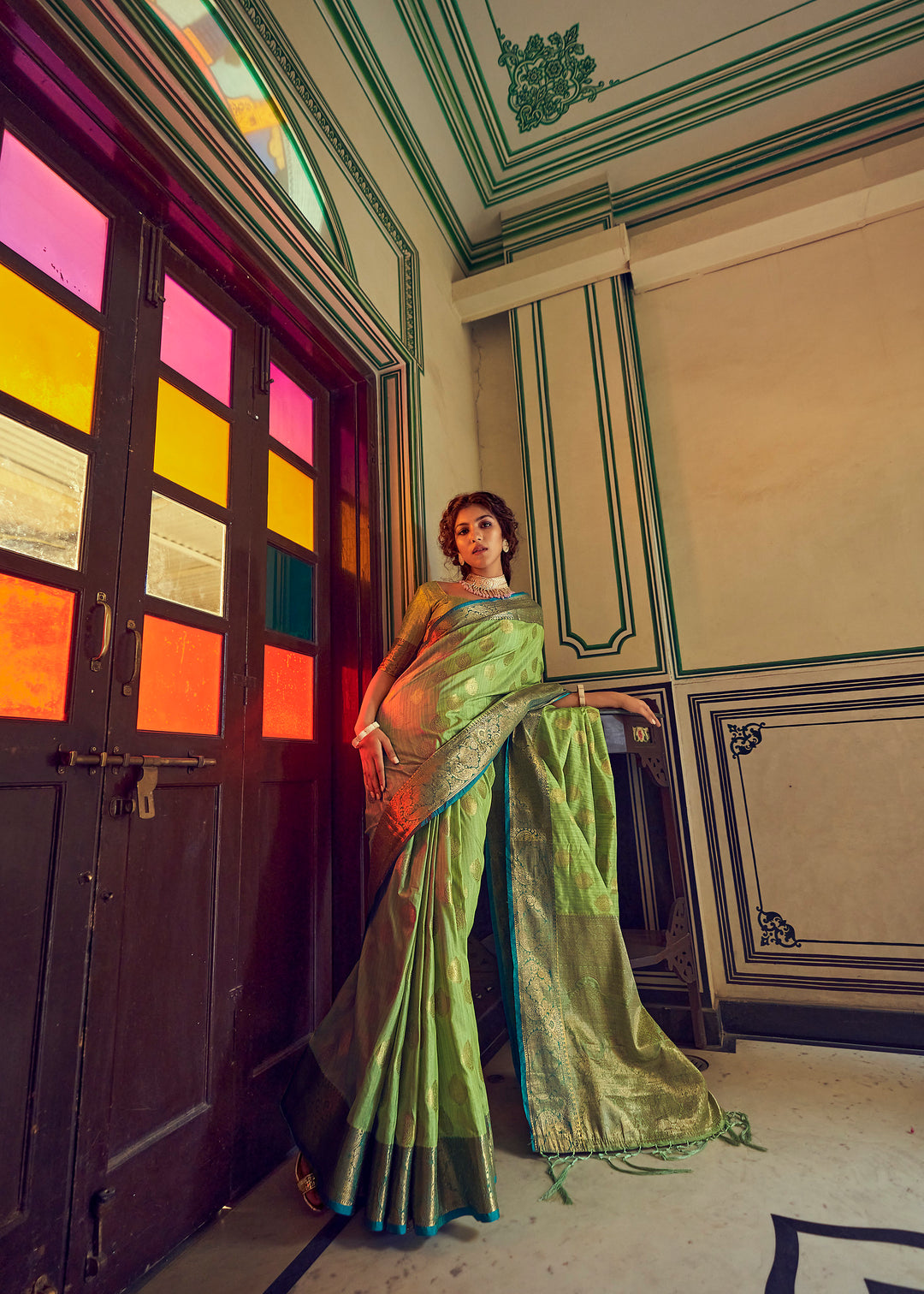 Vibrant Bright Green Soft Tussar Saree