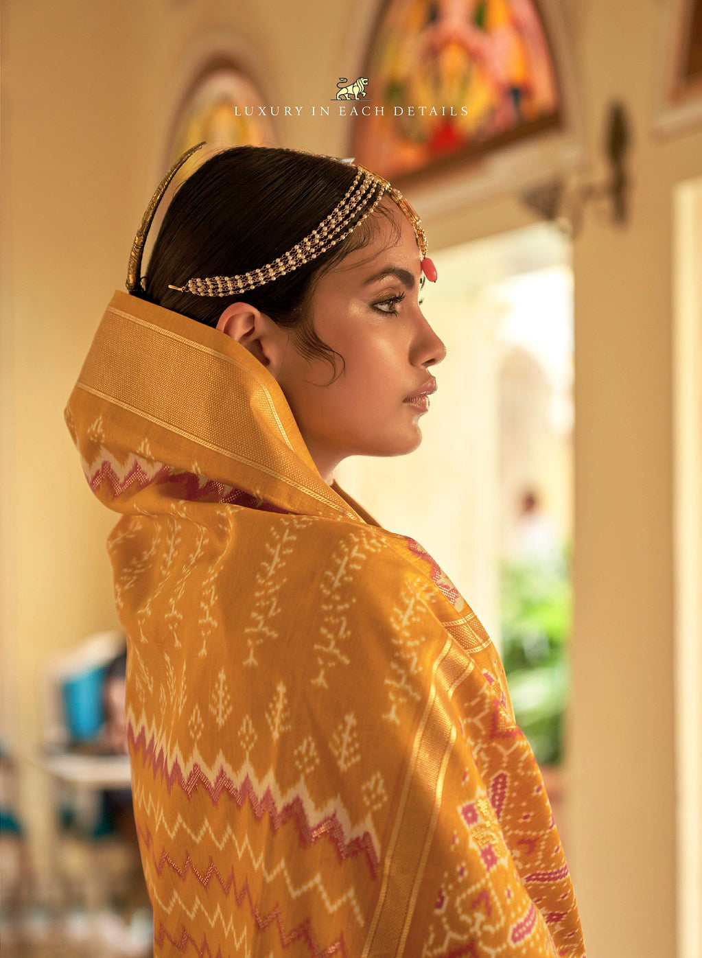 Indian Patola Silk Saree in Yellow