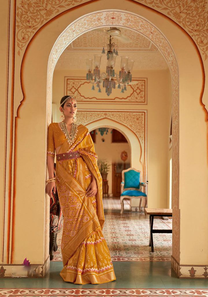 Indian Patola Silk Saree in Yellow