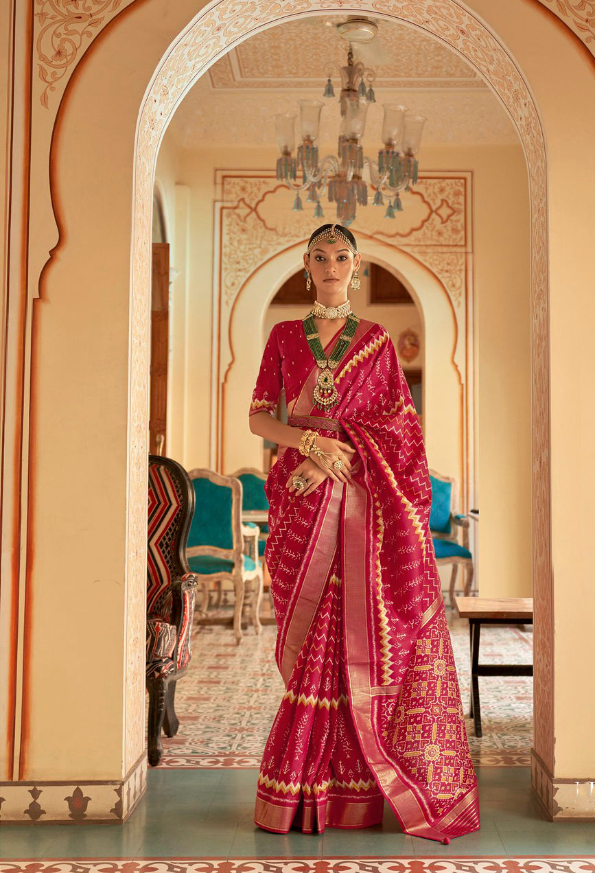 Indian Patola Silk Saree in Red