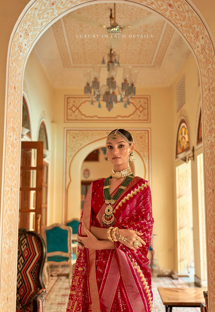 Indian Patola Silk Saree in Red