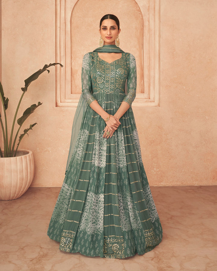 Elegant Dusty Green Designer Anarkali