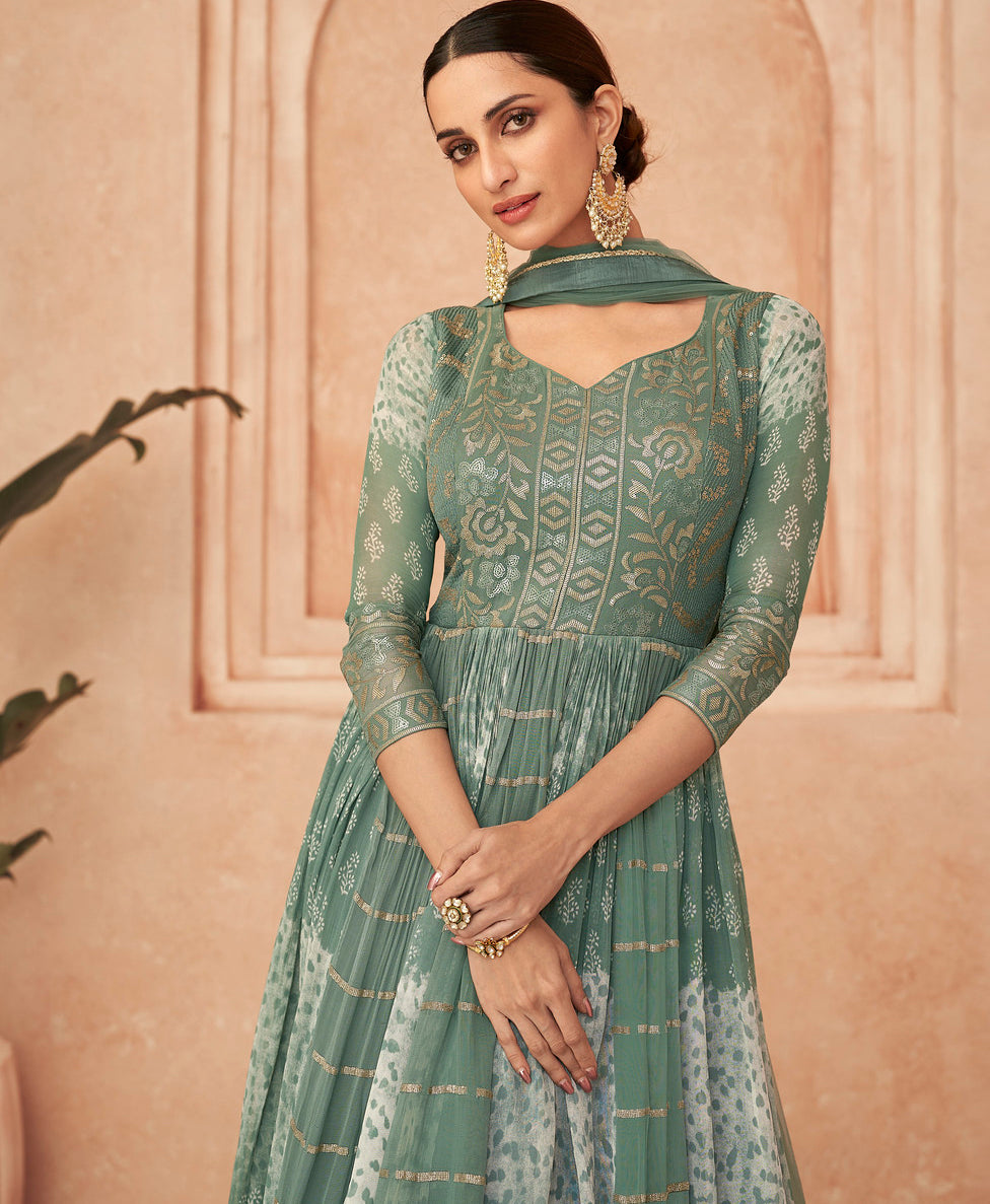 Elegant Dusty Green Designer Anarkali