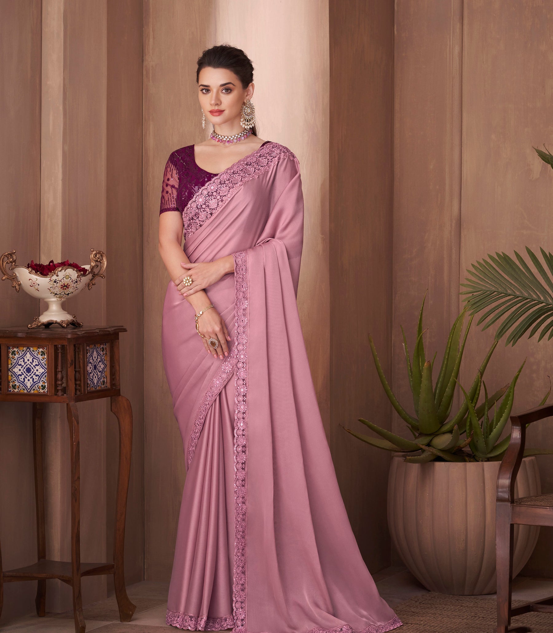 Pink Silk Embroidery Saree | Ethnic Gallery