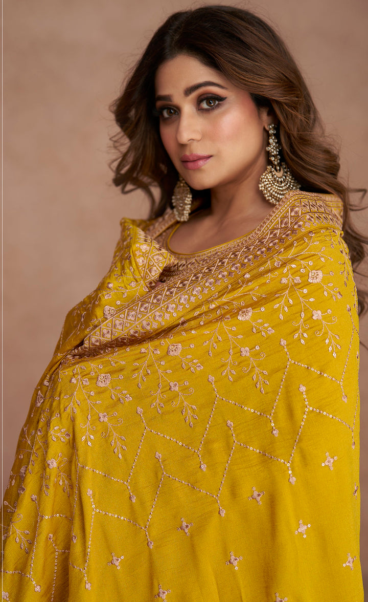 Designer Premium Silk Yellow Anarkali Suits