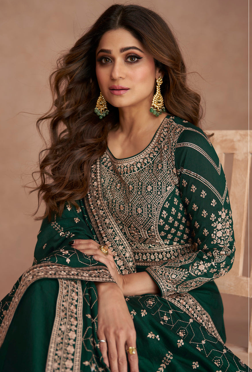 Premium Silk Green Anarkali Suits