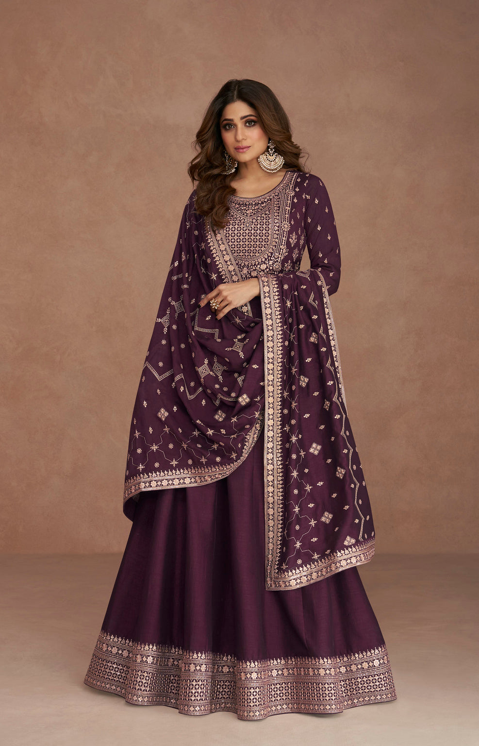 Graceful Purple Wine Premium Silk Anarkali Suits