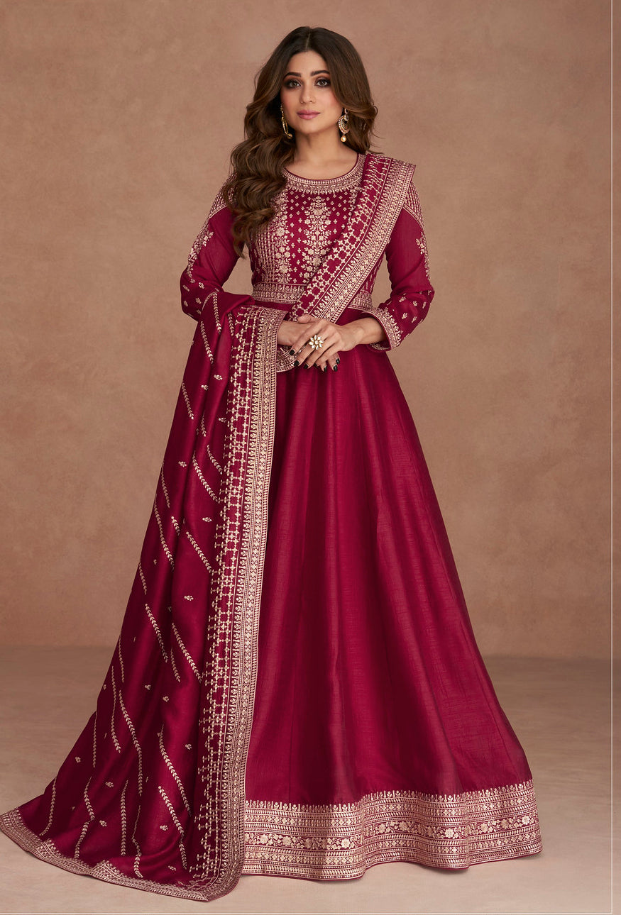 Elegant Maroon Premium Silk Anarkali Suits