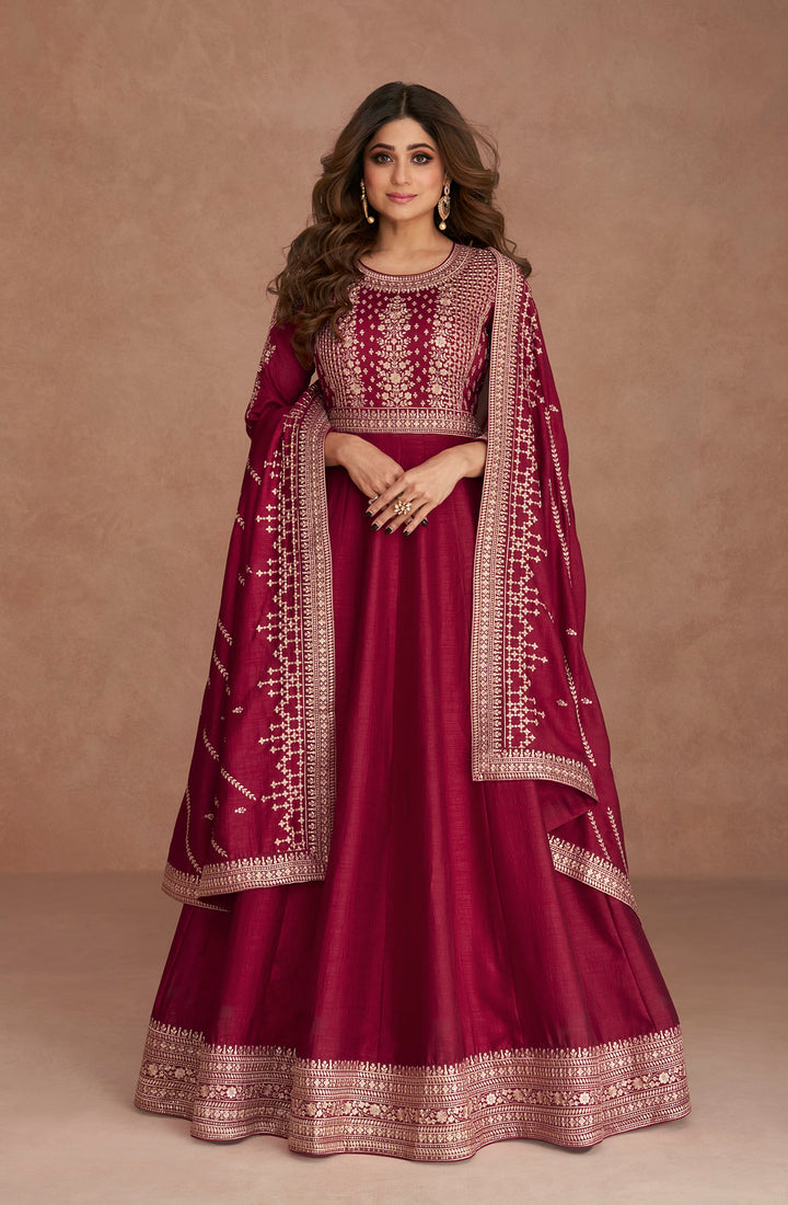 Elegant Maroon Premium Silk Anarkali Suits