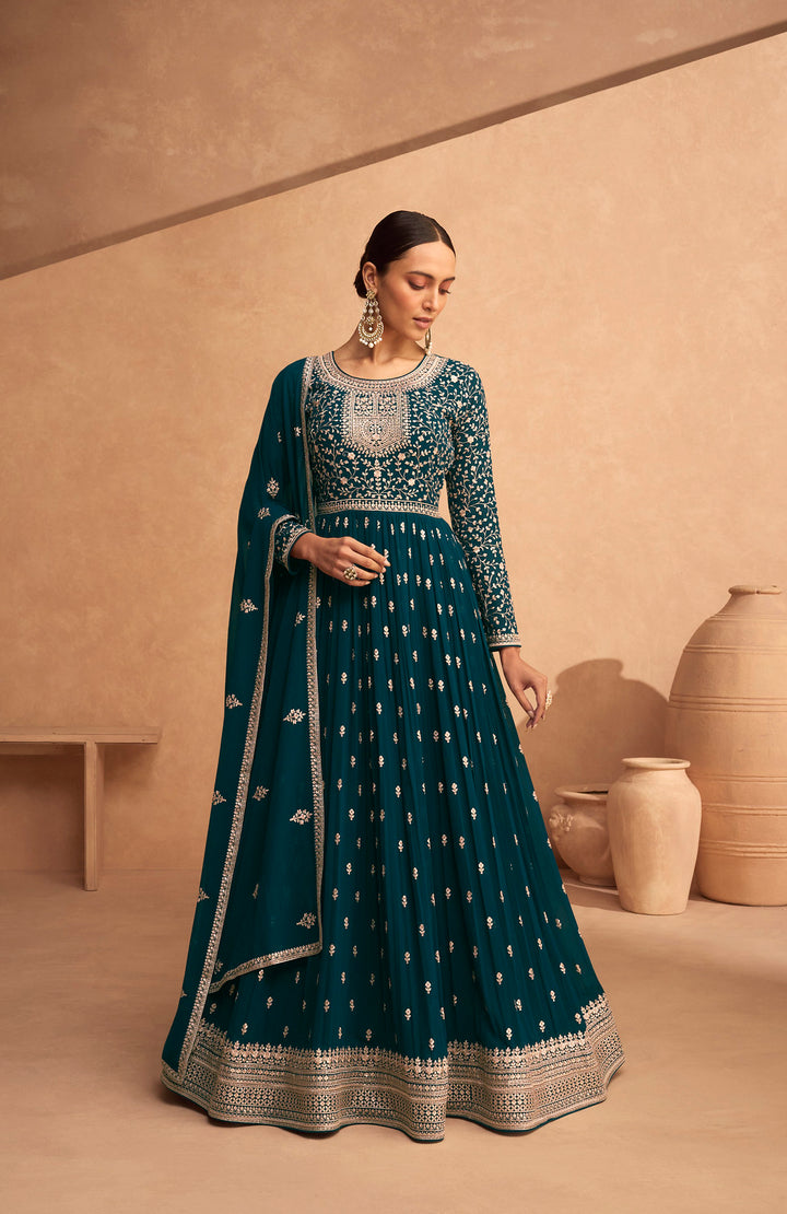 Elegance Redefined: Blue Georgette Designer Anarkali Dress