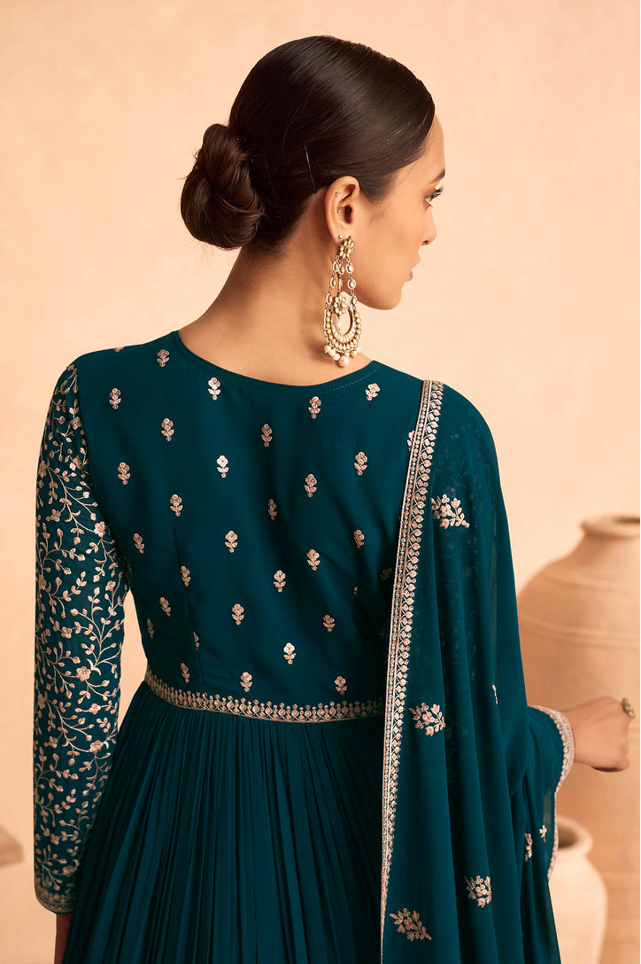 Elegance Redefined: Blue Georgette Designer Anarkali Dress