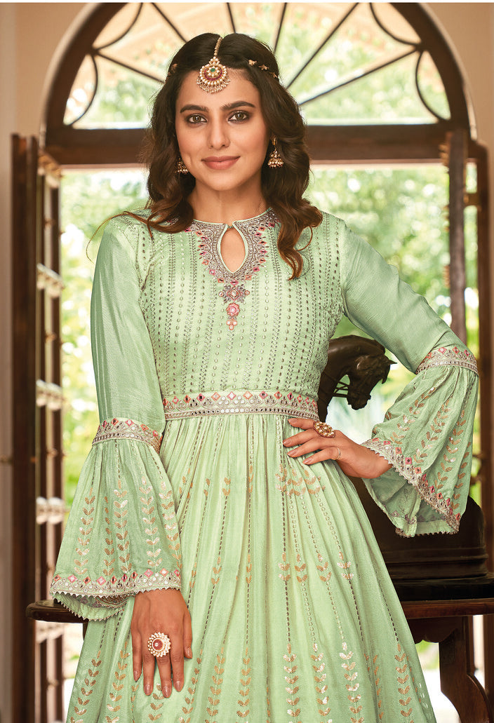 Green Designer Partywear Sharara Salwar Suit