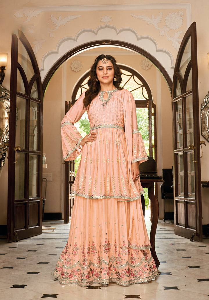 Designer Partywear Pink Sharara Salwar Suit