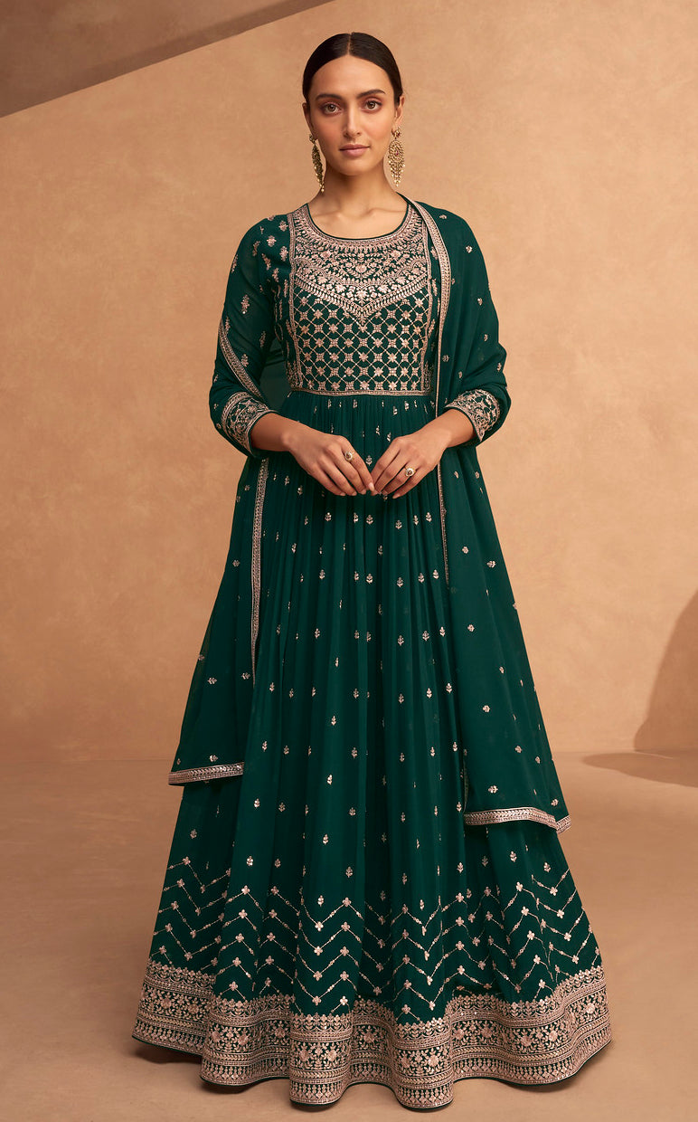 Exquisite Green Georgette Designer Anarkali Dress