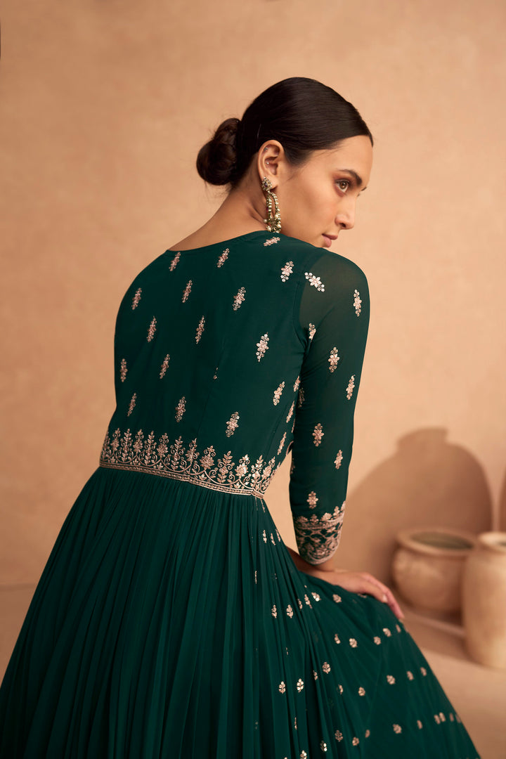 Exquisite Green Georgette Designer Anarkali Dress