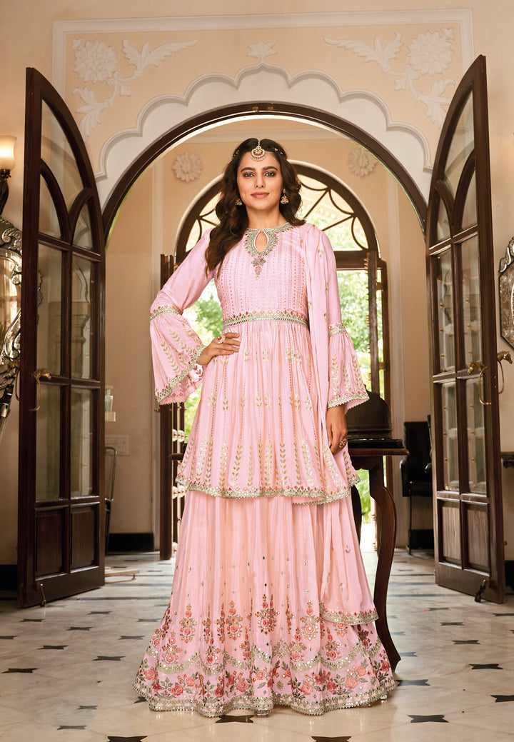 Latest Pink Designer Partywear Sharara Salwar Suit