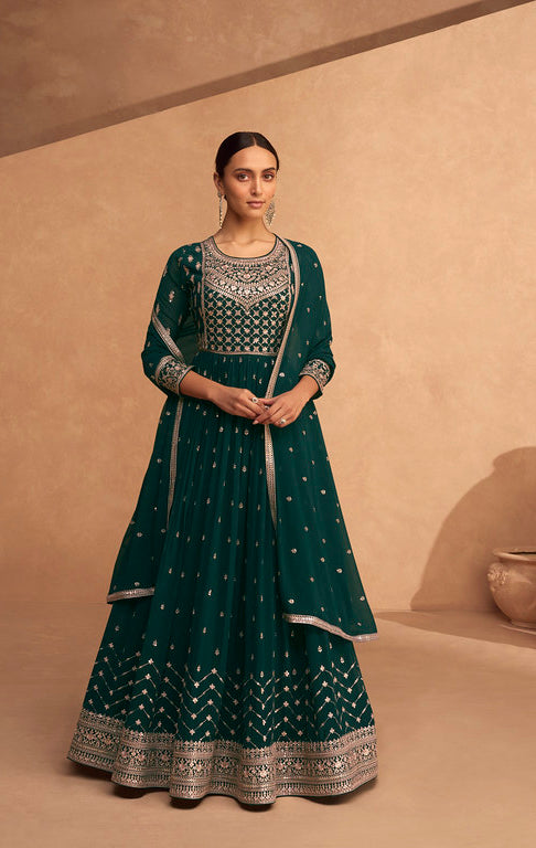 Exquisite Green Georgette Designer Anarkali Dress