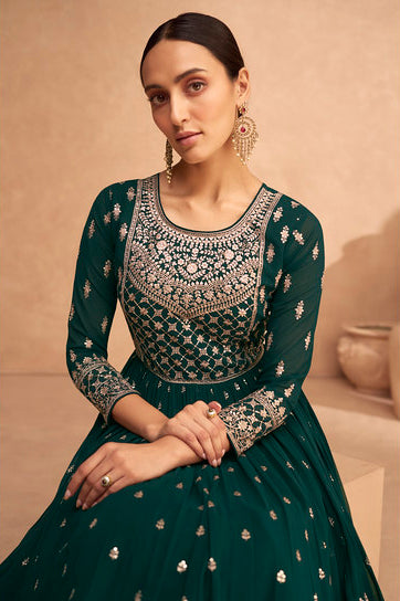 Exquisite Green Georgette Designer Anarkali Dress