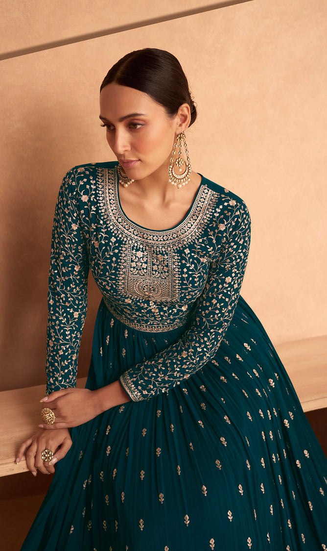 Elegance Redefined: Blue Georgette Designer Anarkali Dress