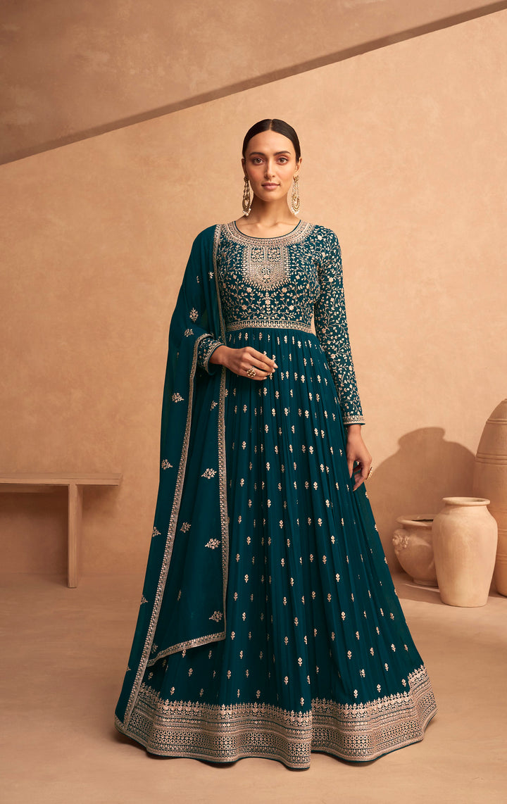 Elegance Redefined: Blue Georgette Designer Anarkali Dress