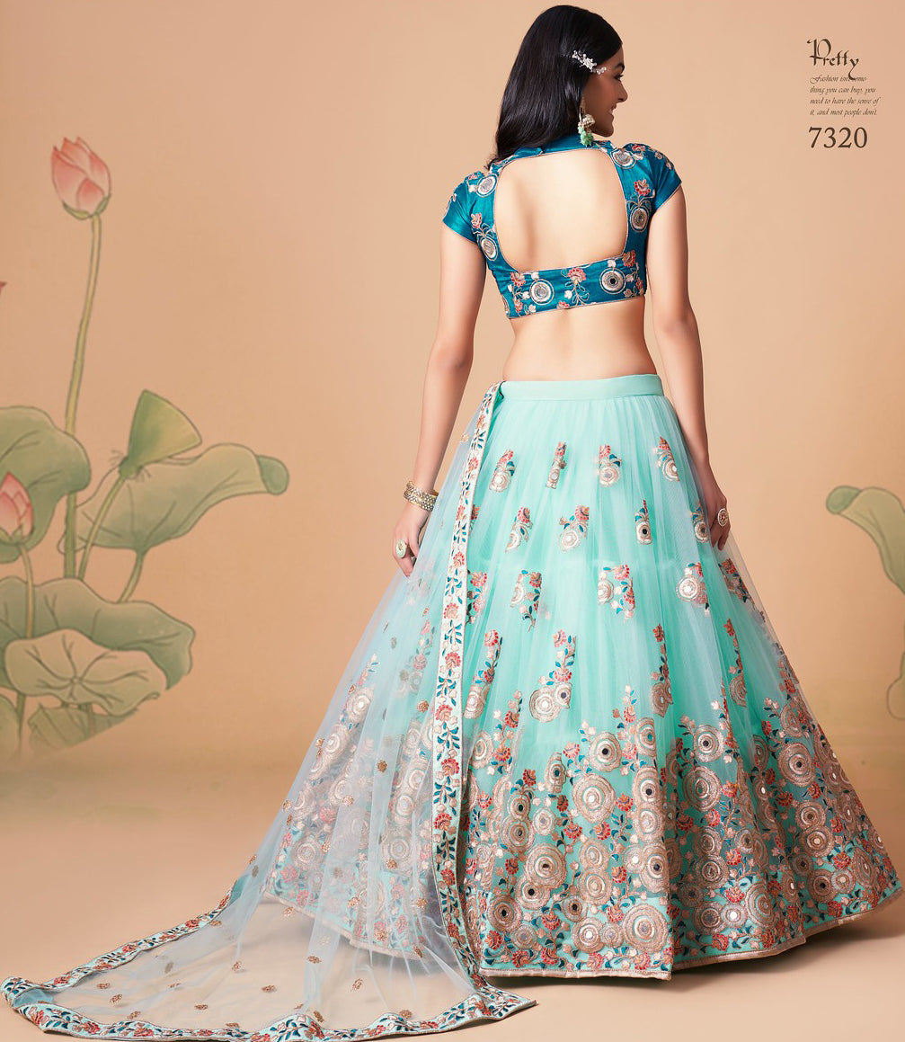 Sky Blue Designer Lehenga Choli