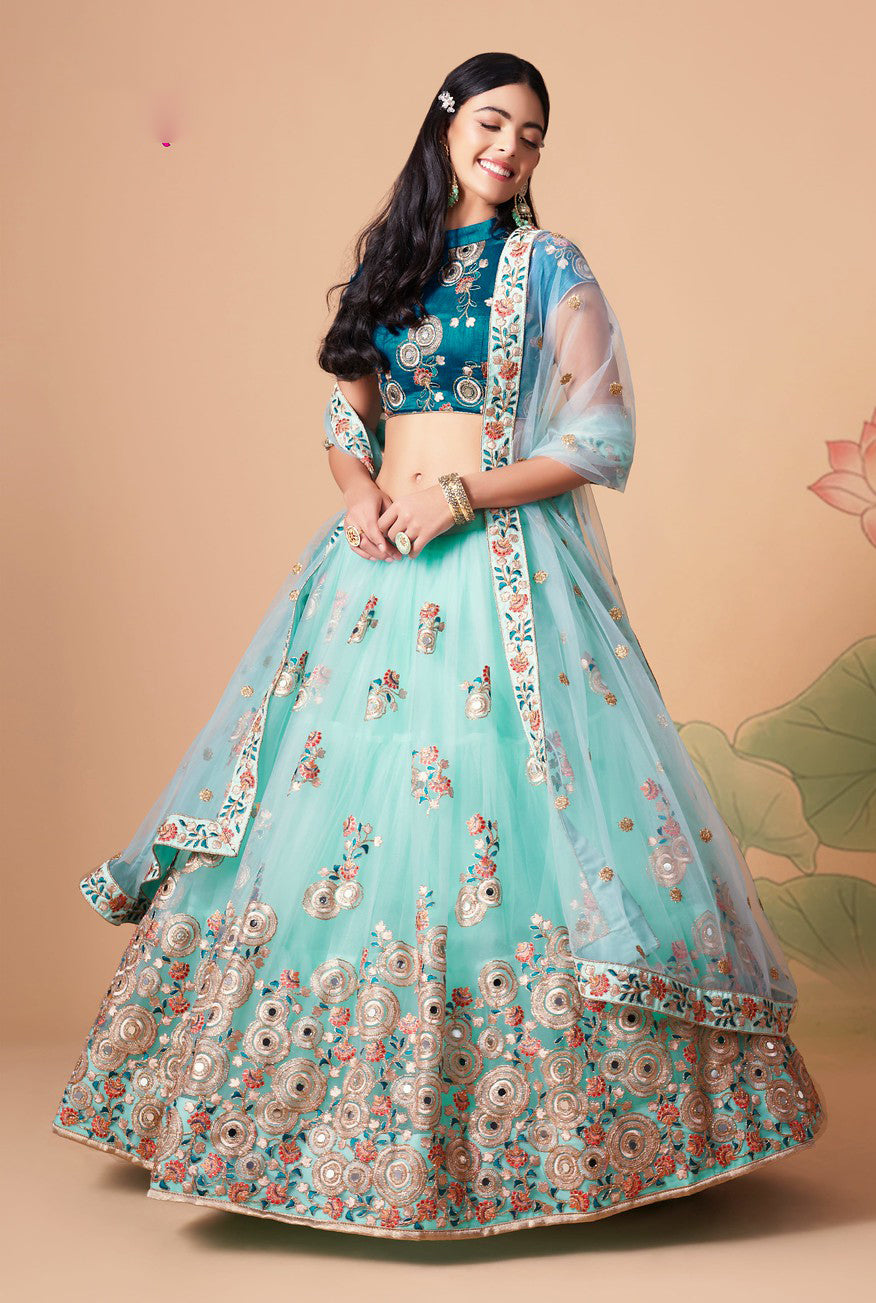 Sky Blue Designer Lehenga Choli