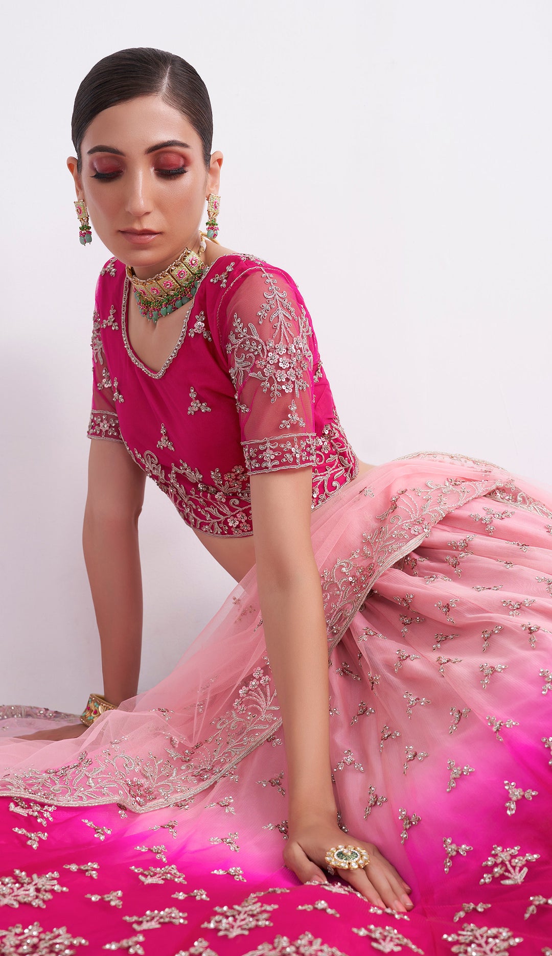 Shaded Pink Designer Bridal Lehenga Choli