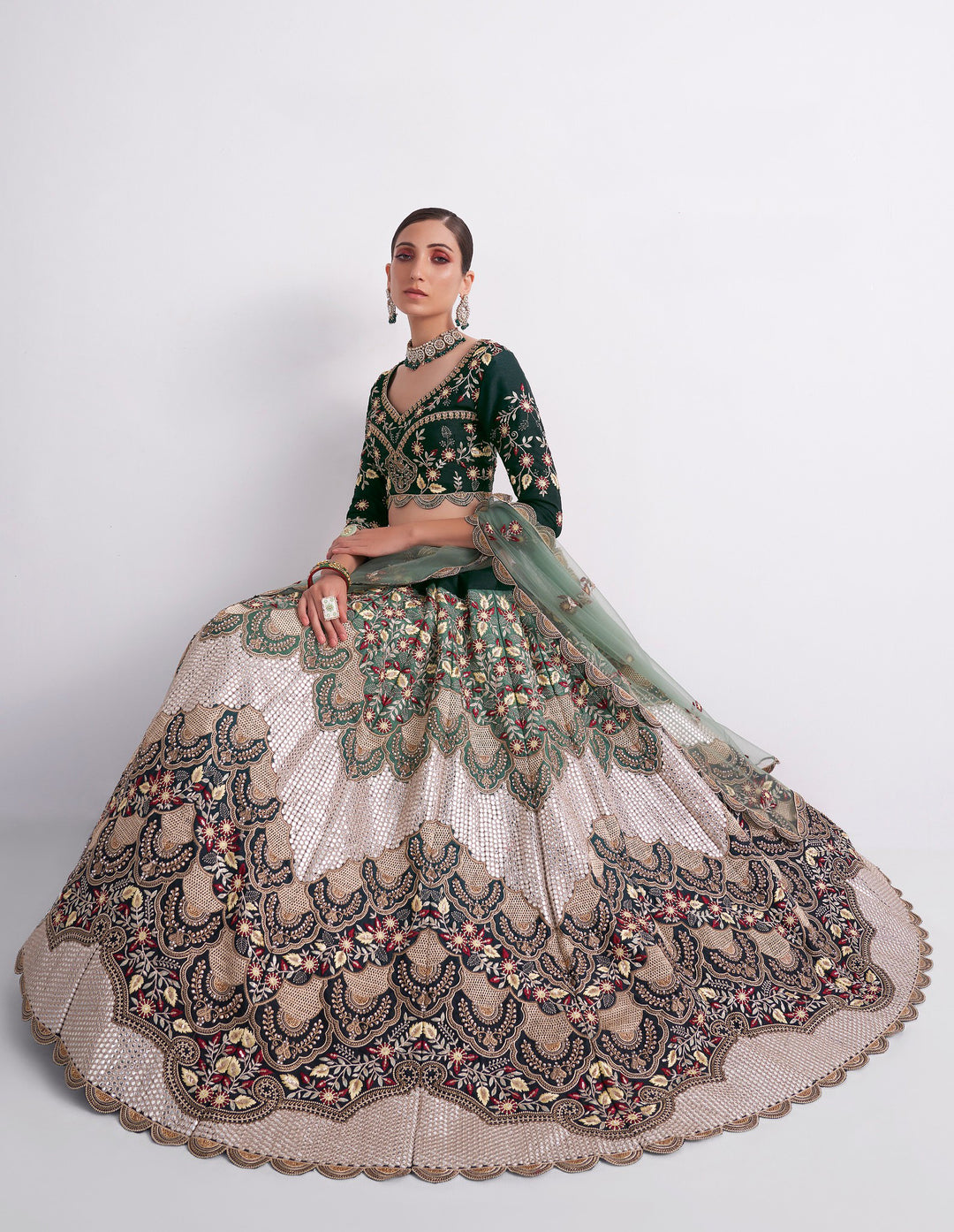 Shaded Green Designer Bridal Lehenga Choli