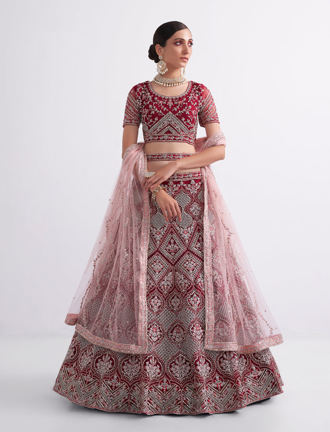 Exquisite Cherry Red Bridal Lehenga Choli