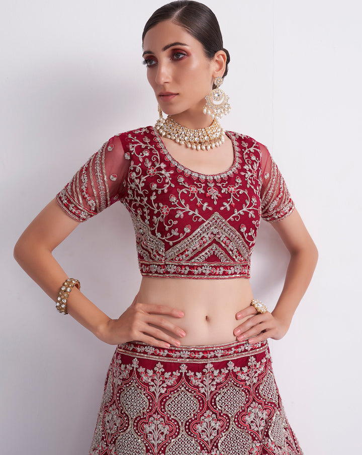 Exquisite Cherry Red Bridal Lehenga Choli