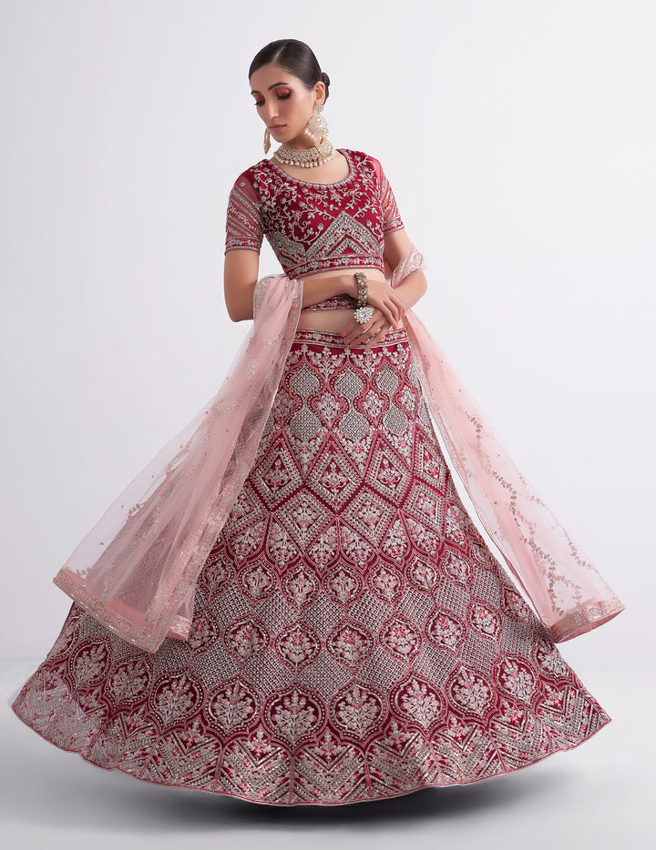 Exquisite Cherry Red Bridal Lehenga Choli