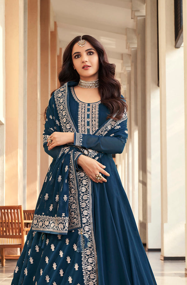 Designer Indian Anarkali in Navy Blue