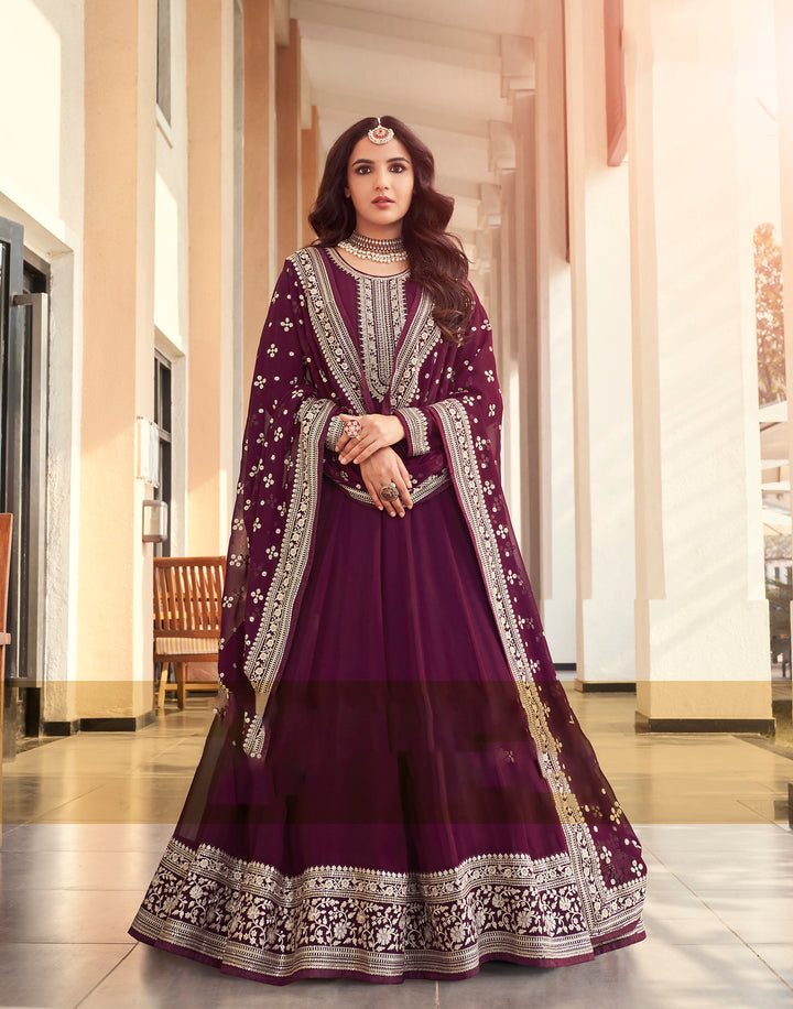 Designer Indian Anarkali in Wine