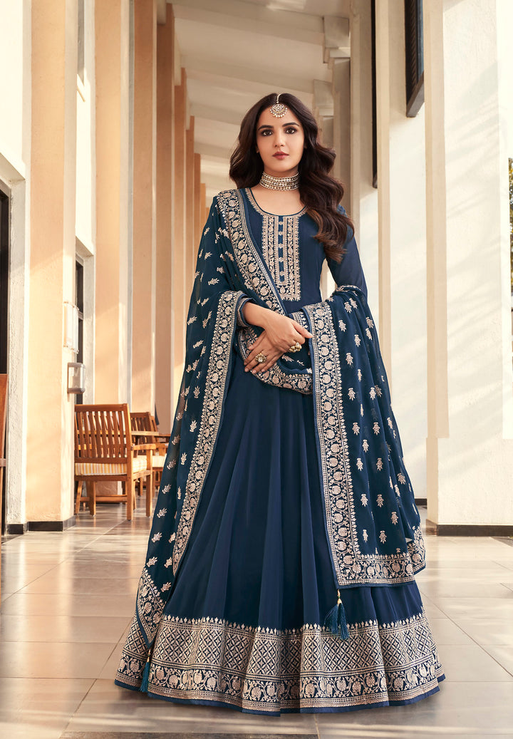 Designer Indian Anarkali in Navy Blue