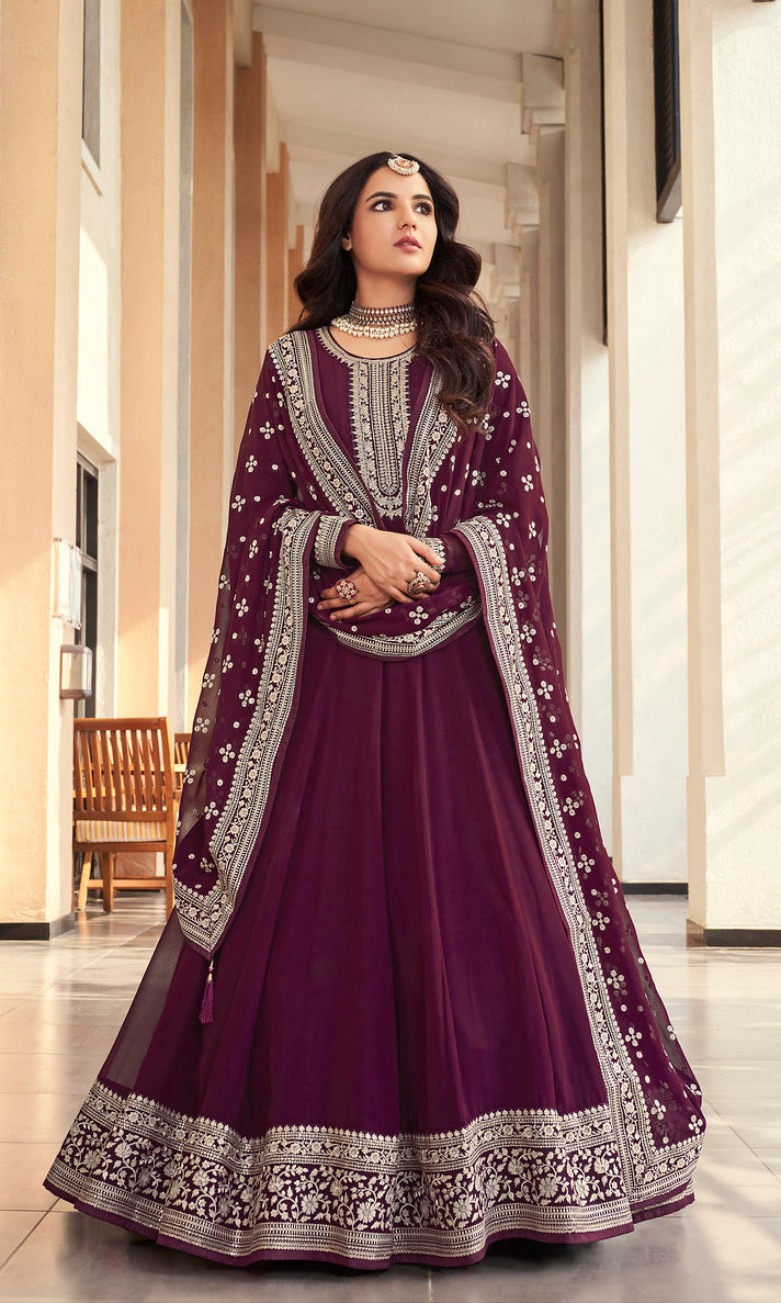 Designer Indian Anarkali in Wine