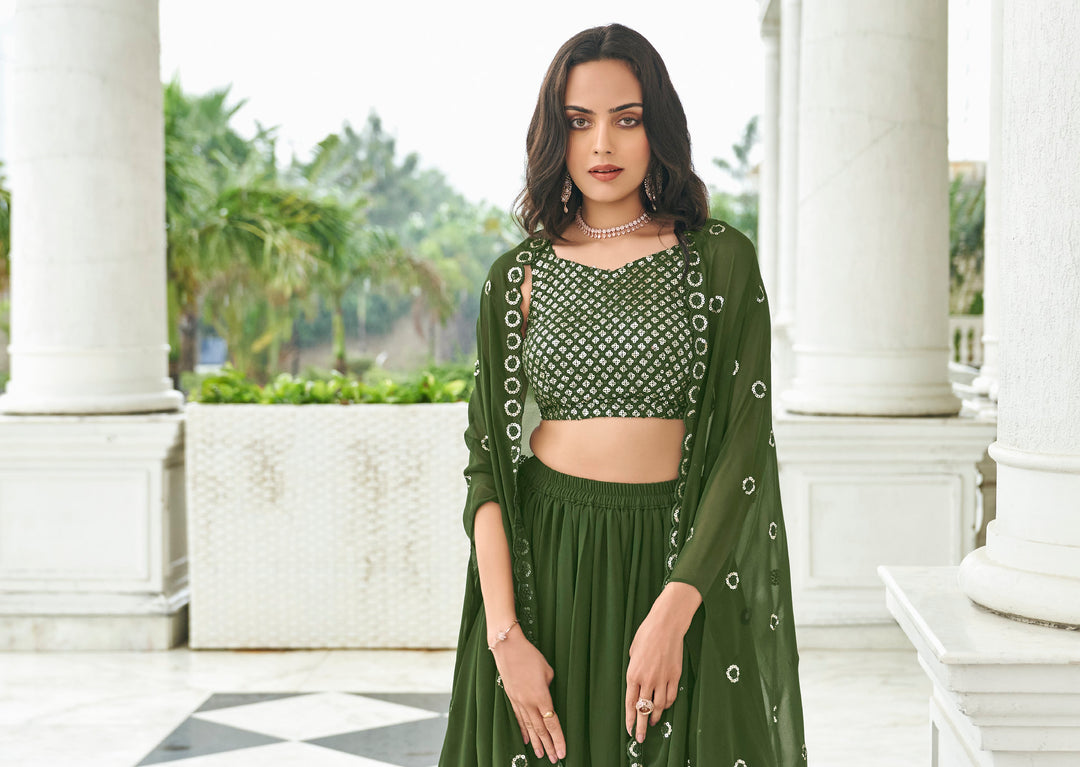 Elegant Dark Green Georgette Festive Lehenga Choli