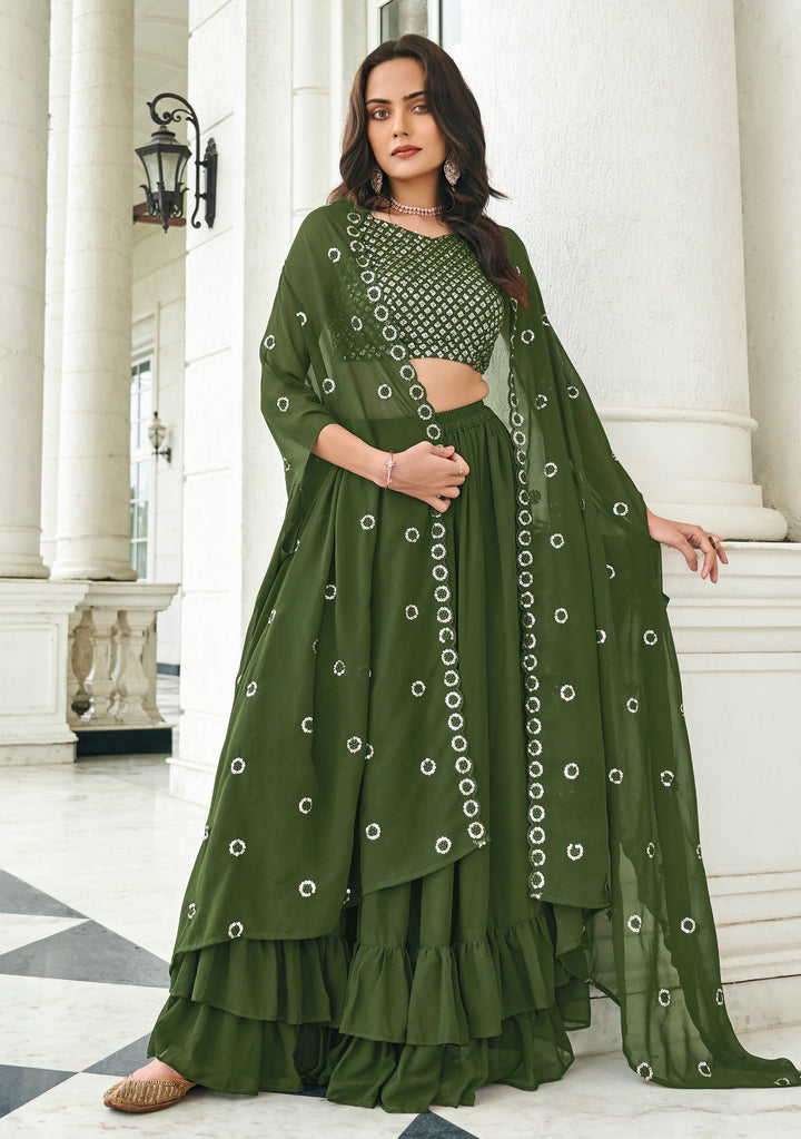 Elegant Dark Green Georgette Festive Lehenga Choli