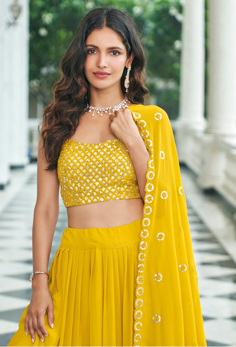 Stunning Yellow Georgette Festive Lehenga Choli