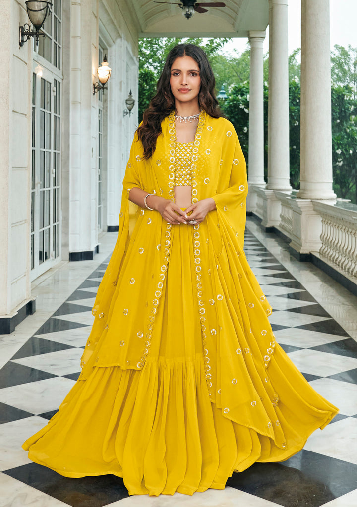 Stunning Yellow Georgette Festive Lehenga Choli